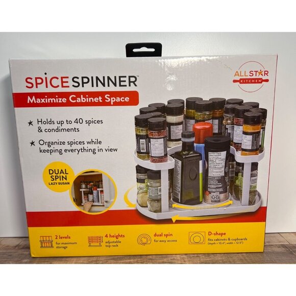Spice Spinner Dual-Spin Lazy Susan Organizer With Adjustable 2-Tier Design For K - Picture 1 of 4